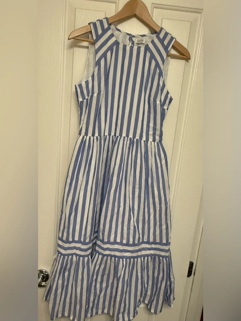 J.Crew Blue White Striped Tiered Midi Dress Sleeveless Poplin 00